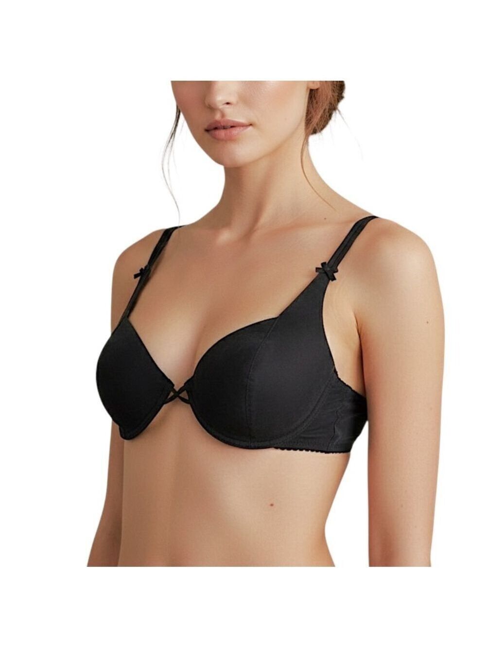 Vtg 70s 80s pure silk Brazilian made black criss cross boudoir underwire bra M